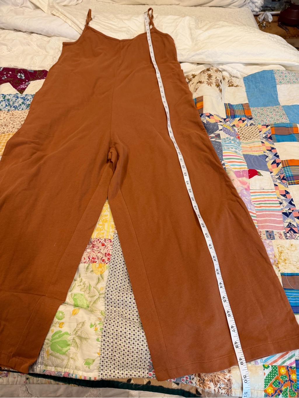 Coyuchi Solstice Organic Cotton Wide Leg Romper Jumpsuit Rust Small Yoga Soft — image 6 of 8